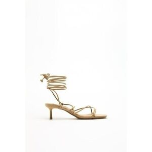 Zara Nude Tan Strappy Kitten Heels